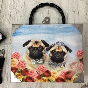 Adorable pug bride and groom embellished cigar box purse